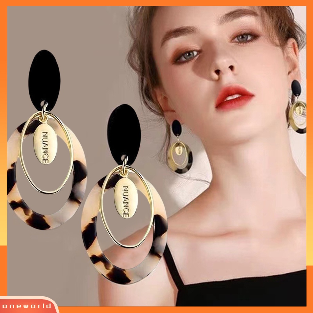 [OWR] 1pasang Anting Pejantan Berlebihan Multi-Layer Berongga Besar Retro Leopard Wanita Drop Earrings Fashion Perhiasan