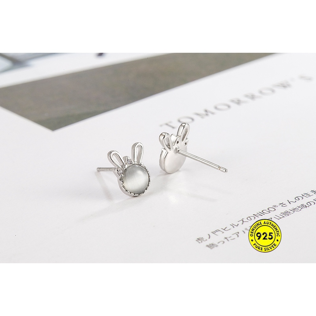 Anting Emas 18K Opal Rabbit Stud Earrings Simple Lucu Anting Wanita U1204