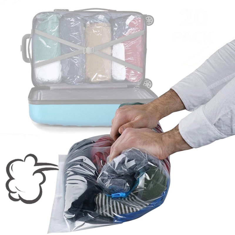 4pcs Compression Bag Hand Rolling Vacuum Bags Tas Packing Pakaian Transparan Tas Hemat Ruang Untuk Perjalanan Rumah