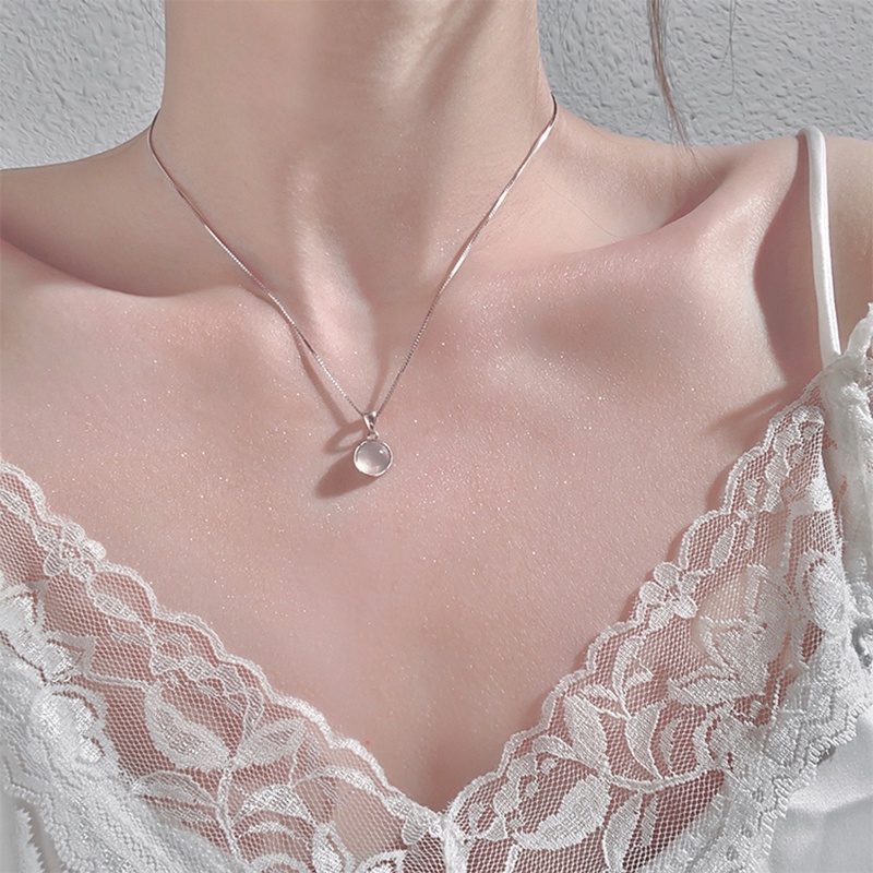 Kalung Liontin Permata Giok Putih Choker Rantai Silver Simple Untuk Aksesoris Perhiasan Wanita