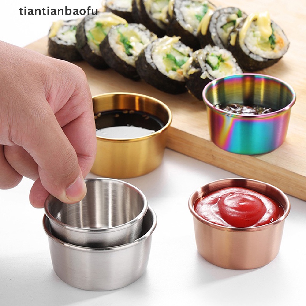 [tiantianbaofu] Piring Bumbu Stainless Steel Bulat Hot Pot Dipping Bowl Wadah Saus Makanan Butik