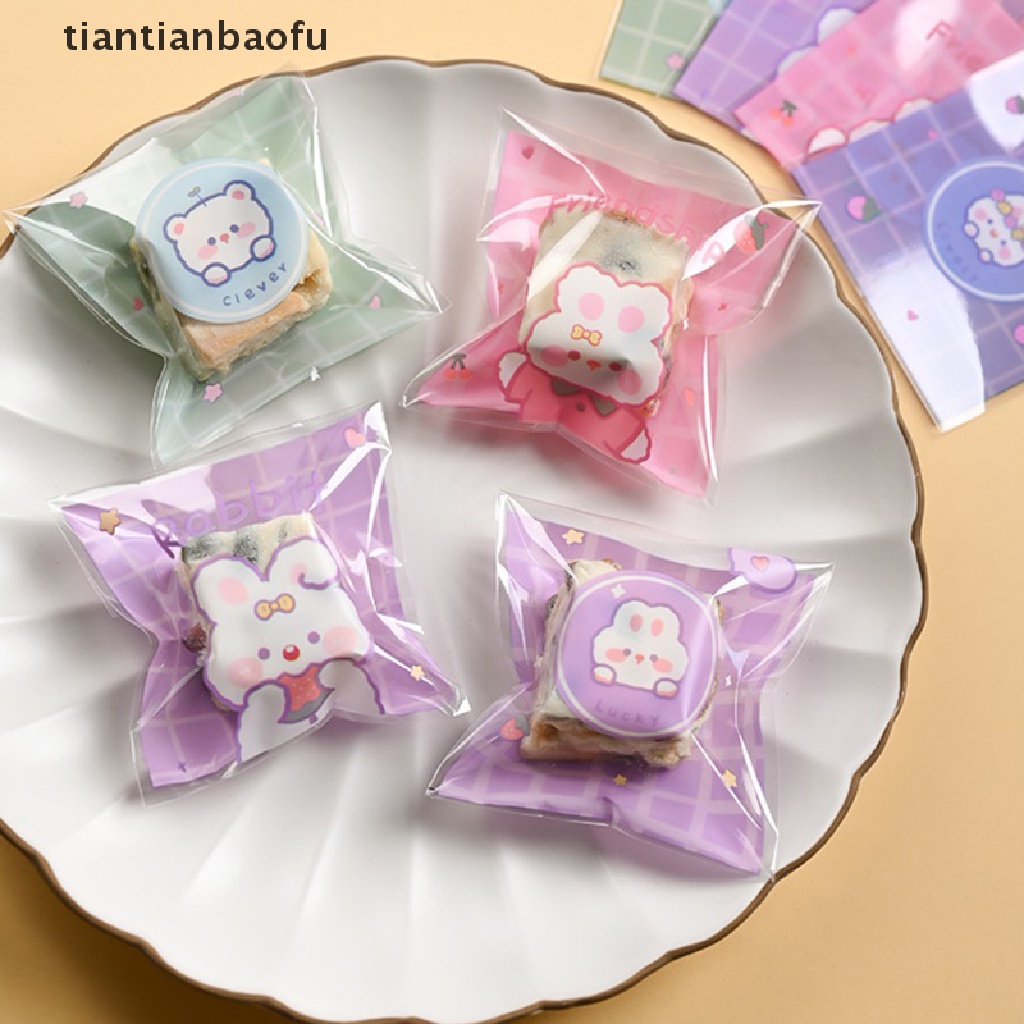 [tiantianbaofu] 100pcs Kantong Hadiah Kue Bening Permen Plastik Cookies Biskuit Packaging Bags Butik