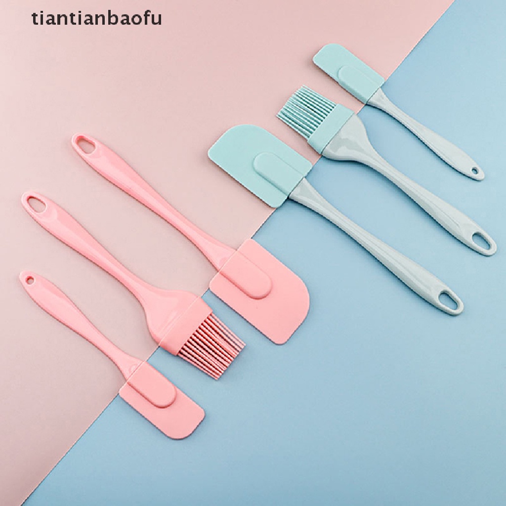 [tiantianbaofu] 3pcs/set Silikon Scraper Baking Tools DIY Kue Butter Cream Spatula Kuas Minyak Butik