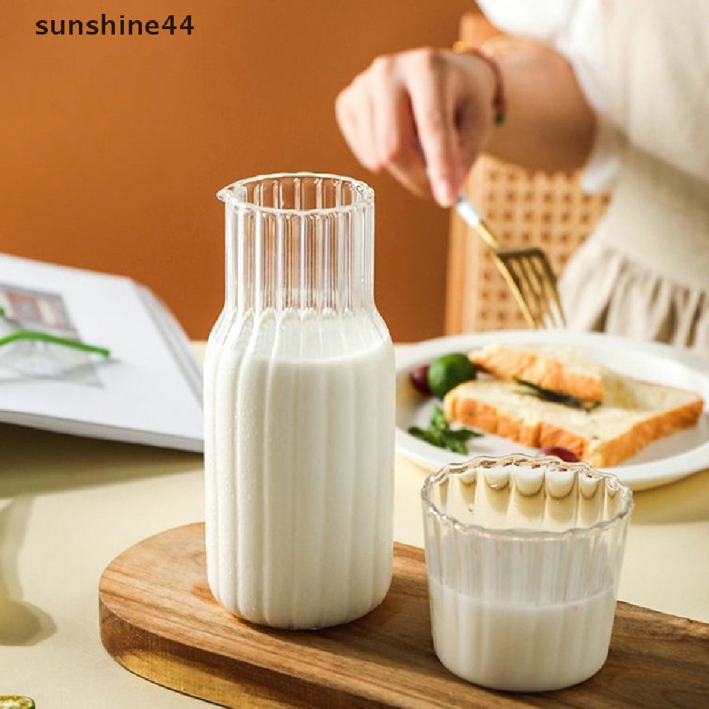 Sunshine 2Pcs Gelas Air Carafe Modern Minimalis Botol Air Panas Dingin Cangkir Set ID