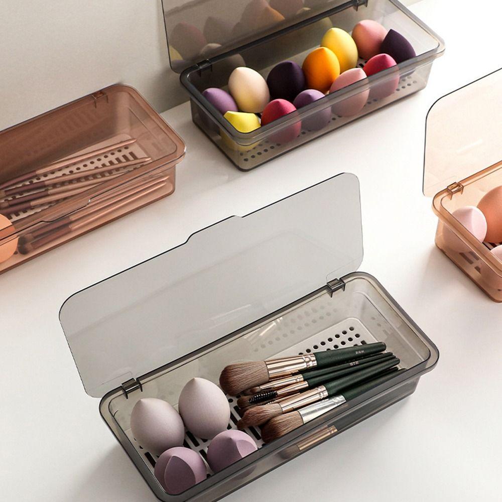 TOP Kotak Penyimpanan Portable Tempat Kuas Makeup Tahan Debu Dengan Penutup Desktop Organizer