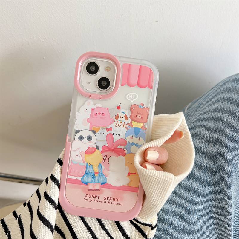 【2 Holder】Nice Girl Animal Toy Store Woman Soft Case iP iPhone X XR XS Max 11 12 13 14 + Plus Pro Max FTD Casing Apple