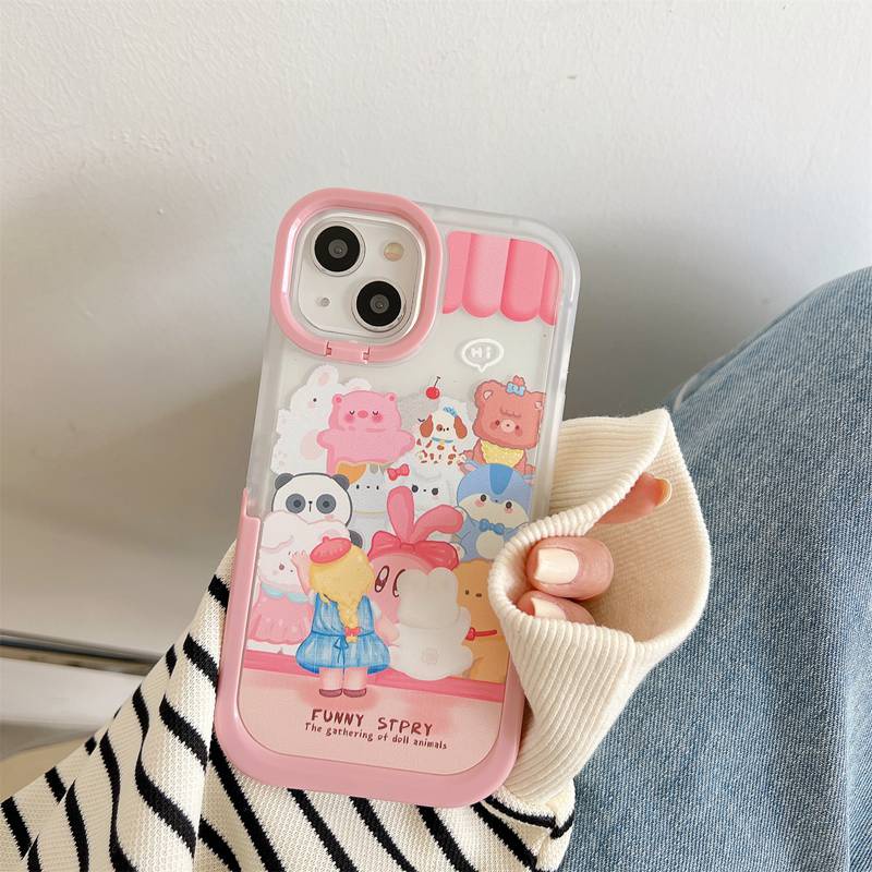 【2 Holder】Nice Girl Animal Toy Store Woman Soft Case iP iPhone X XR XS Max 11 12 13 14 + Plus Pro Max FTD Casing Apple