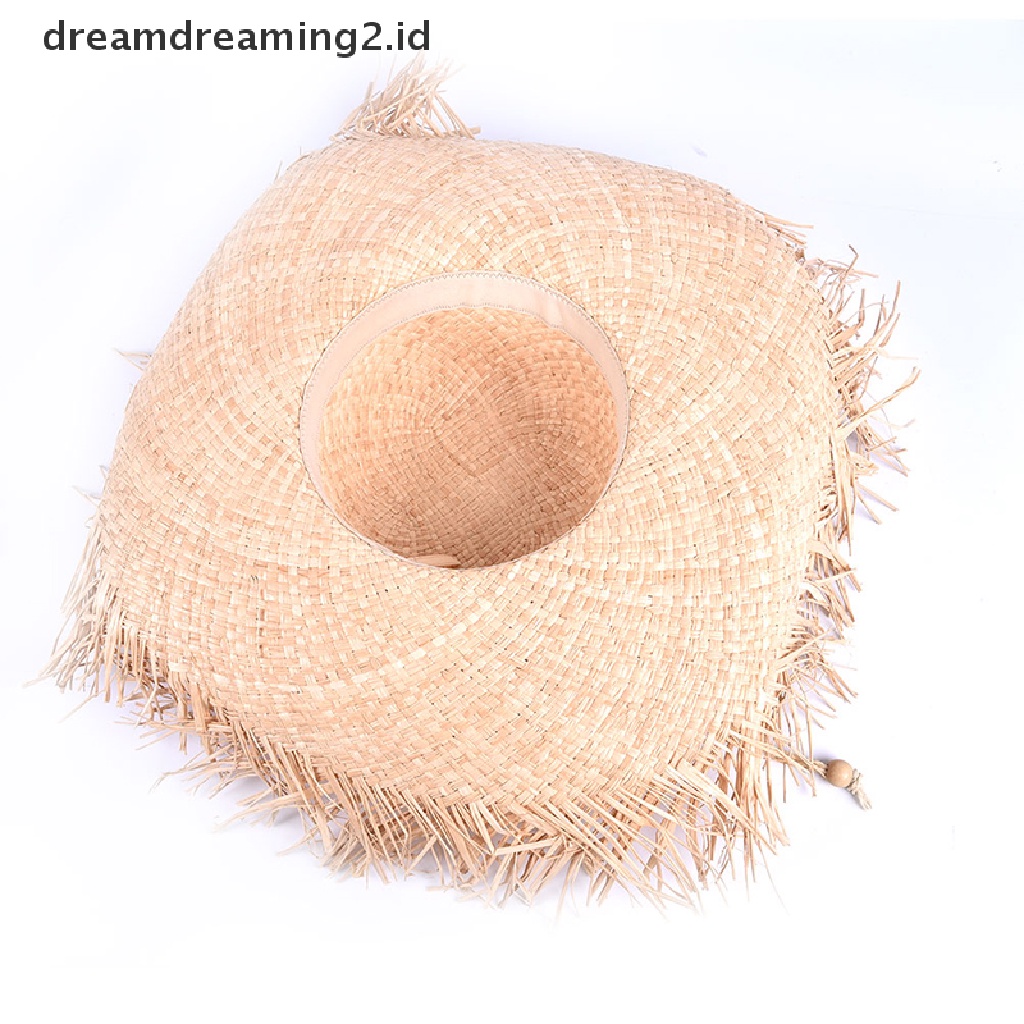 (hot) Topi Matahari Jerami Wanita Pinggiran Lebar Besar Natural Raffia Panama Topi Pantai Liburan//