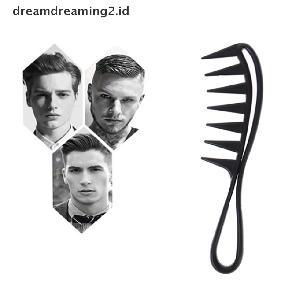 (hot) Hiu Jumbo Gigi Lebar Hitam Handle Grip Sisir Rambut Pria Hairdressing Teeth Comb//