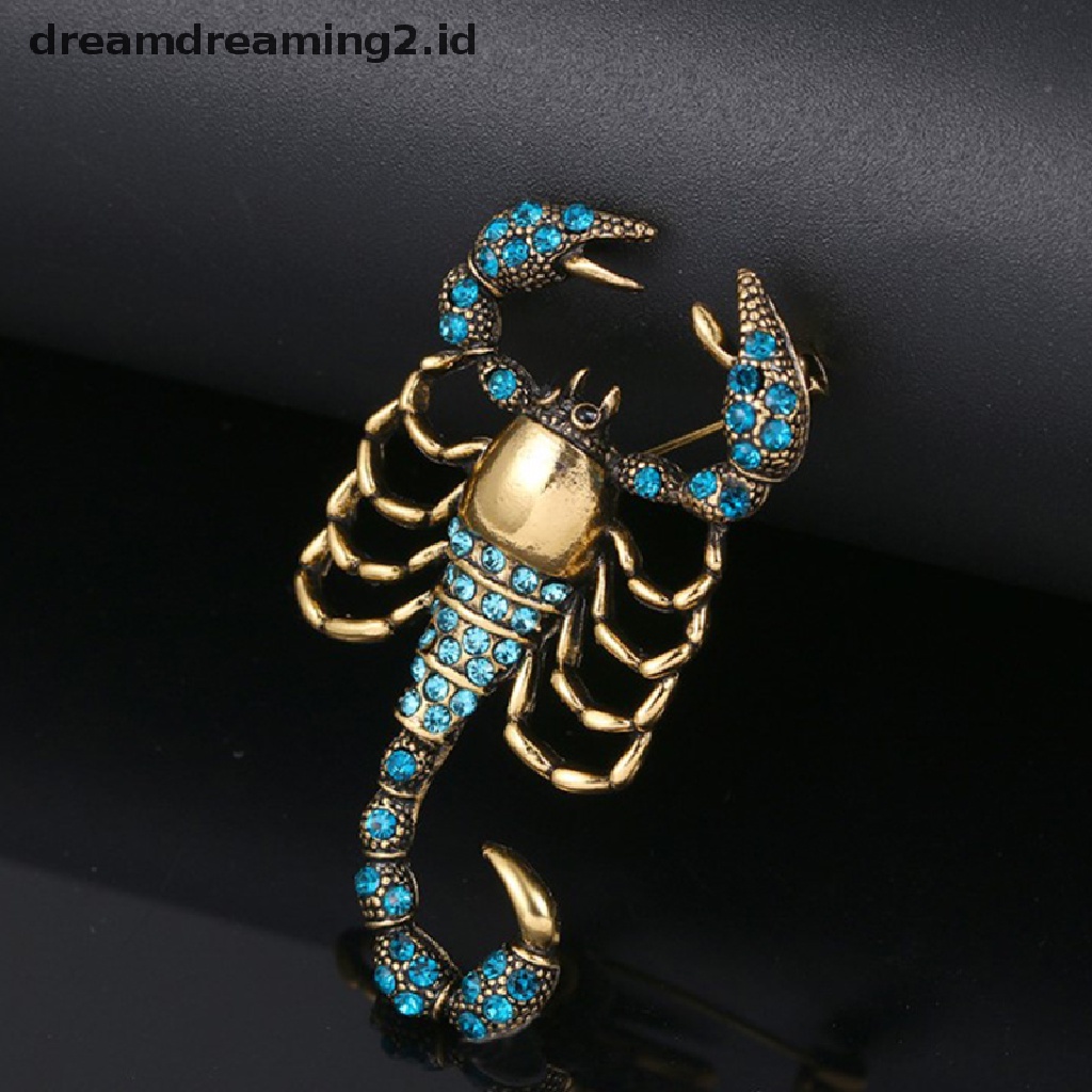 (hot) 1pc Bros Scorpion Dengan Berlian Imitasi Gold Alloy Brooch Pin Vintage Kristal  //