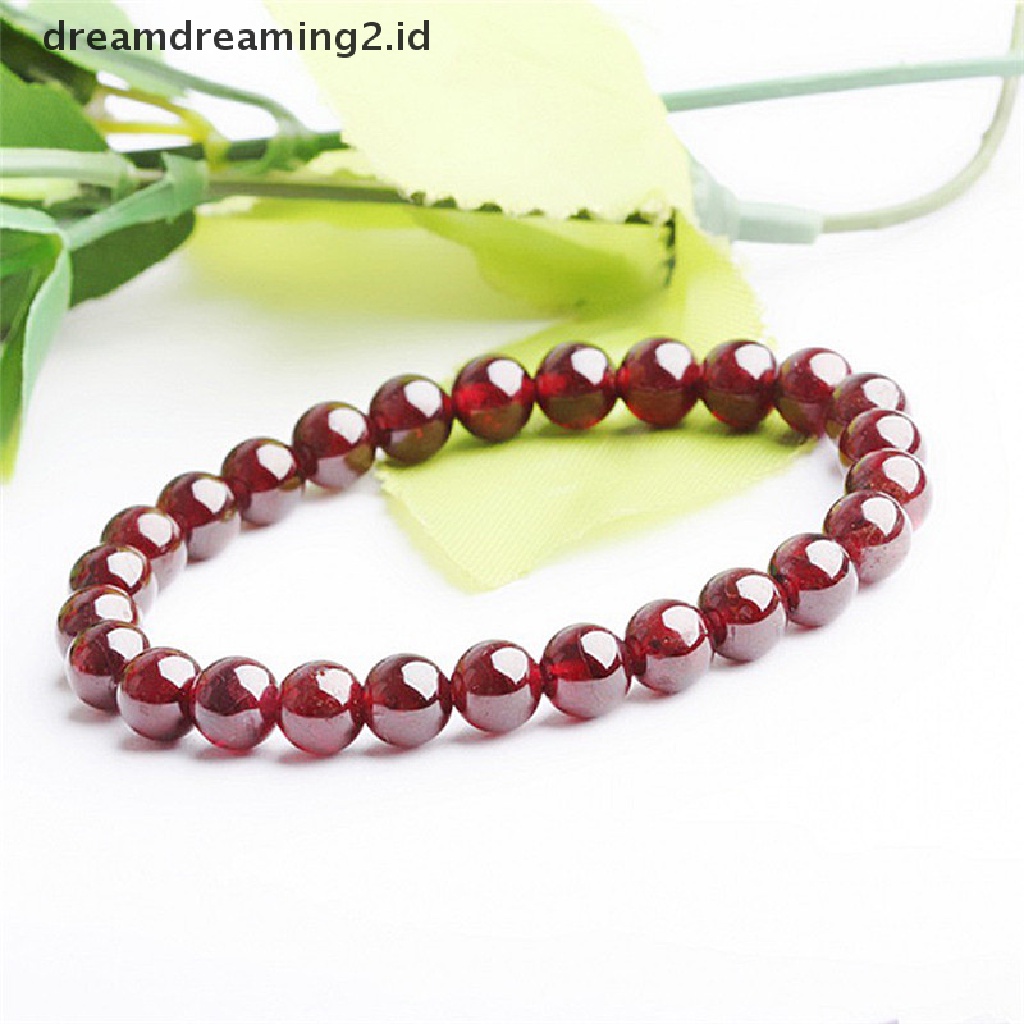 (hot) Fashion Perhiasan Gelang Garnet Alami Murni Batu Permata Putaran Beads Bracelet//