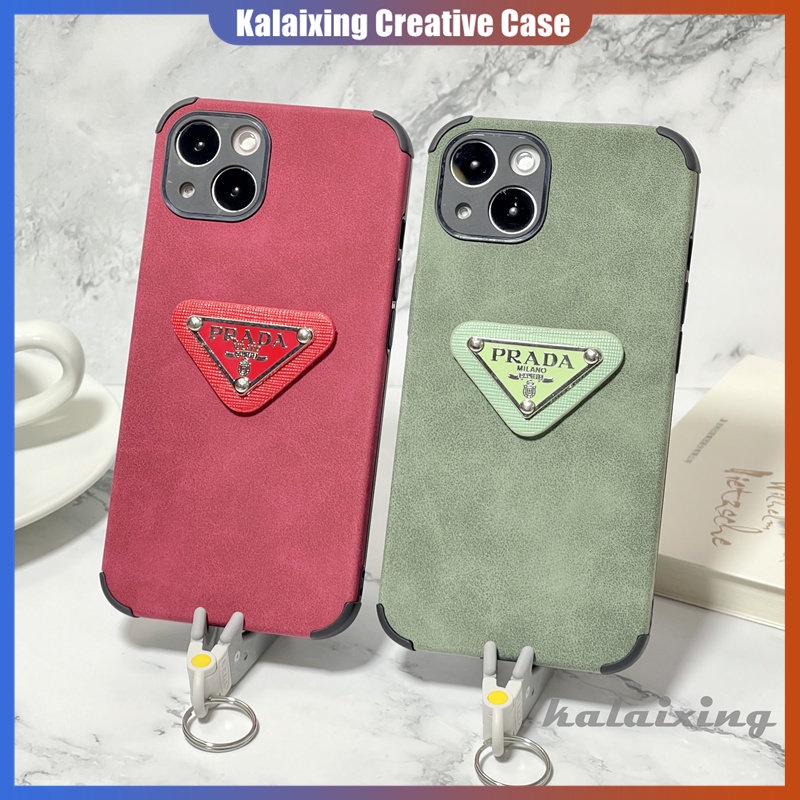 Casing Hp Prada Kulit Untuk iPhone 14 Pro Max14 Plus13 12 11 Pro Max Xs Max Xr X Xs 12 13 Casing Mini Skin Feel Red Back Cover