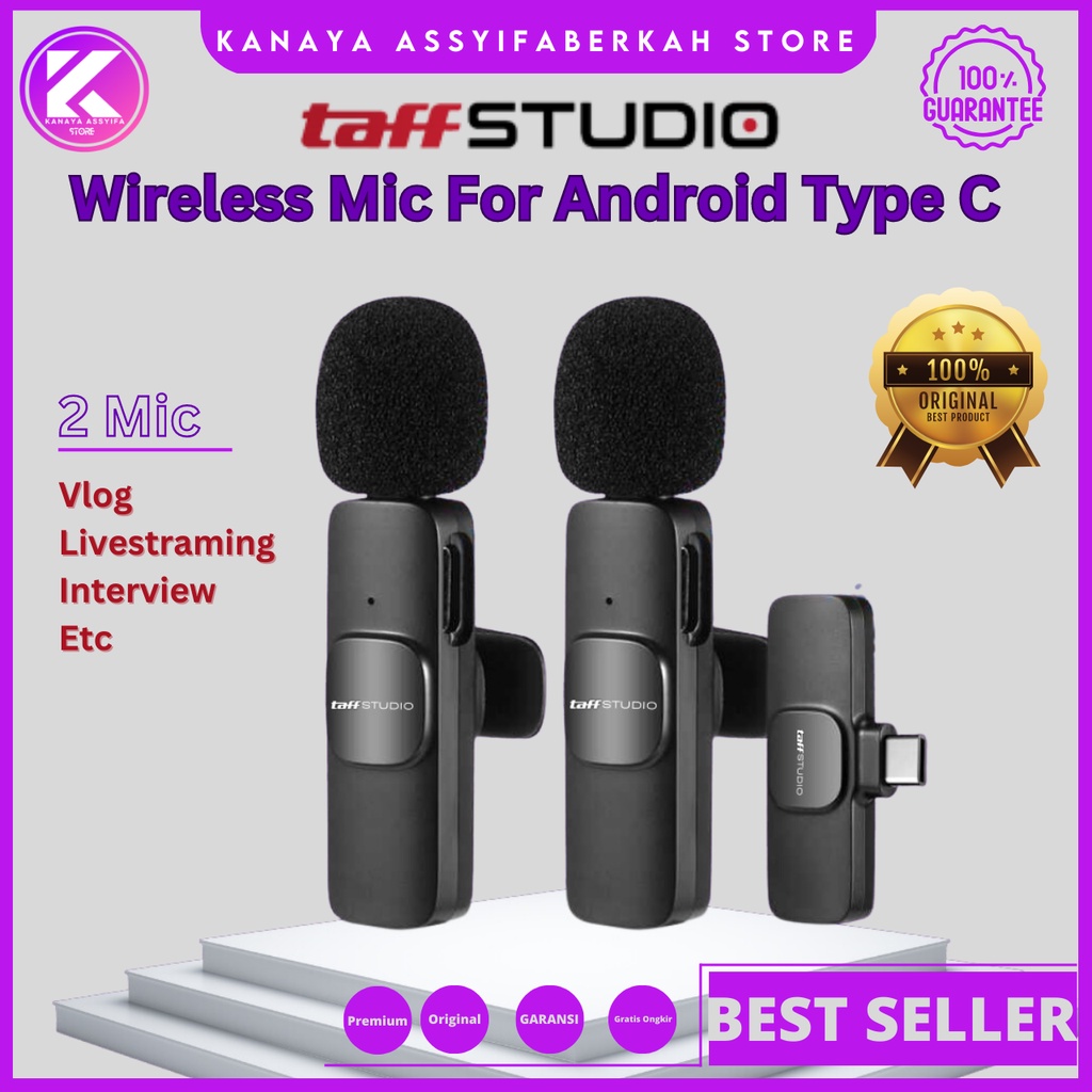 TaffSTUDIO Mic Vlog Clip On Youtuber Livestreaming Mikrofon Wireless Lavalier Portable Microphone USB Type C - E60