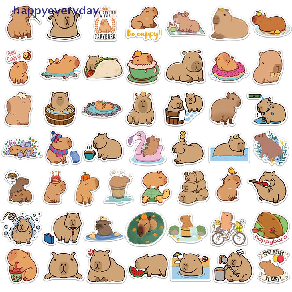 [happy] 50pcs Set Stiker Capybara Lucu Untuk Hadiah Laptop, Gitar, Scrapbook Dan Jurnal [ID]