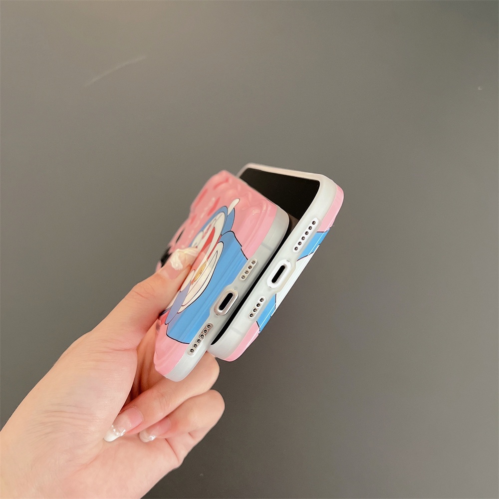 Doraemon Kucing Lucu Lembut TPU Silikon Penutup Belakang Warna Solid Curly Bumper Gelombang Casing Ponsel Untuk Apple IPhone 14 Pro Max11 13 12 14 Plus Perlindungan Kembali Transparan Shockproof Cover