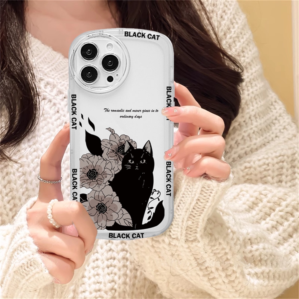 Redmi Note 11S 11 Pro Redmi 10C 10A 9C 9T 9A Note 10S Note9 Note8 Pro Note7 Poco M3 X3 Pro NFC Bunga Dan Kucing Hitam Soft Silicone Phone Case Cover DGX