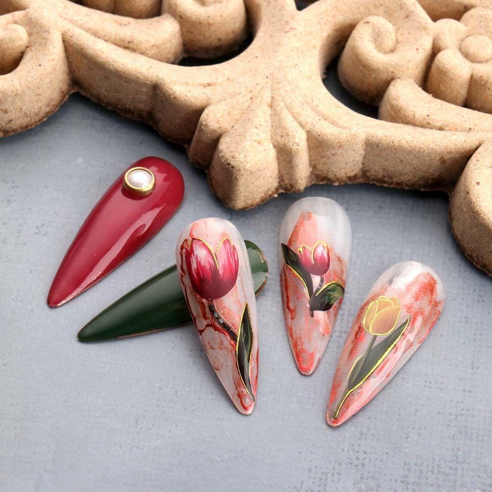 Mxbeauty Stiker Kuku Tulip Fashion Daun Ins Style Dekorasi Kuku Jepang