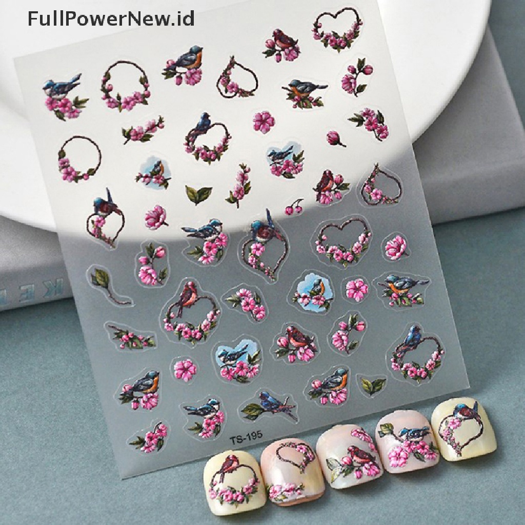 Power Bunga Hati 5D Stiker Kuku Lem Belakang Nail Decals Manicure Tips Untuk Anak Perempuan ID