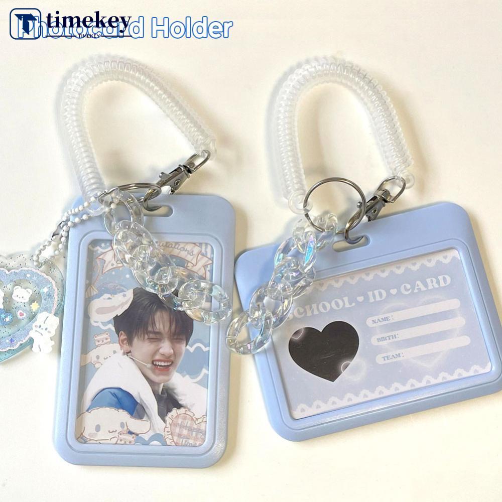 Timekey 3inch Kpop Photocard Holder Biru Akrilik Kredit ID Bank Card Tempat Display Foto Bus Subway Card Pelindung Case Liontin DGA1