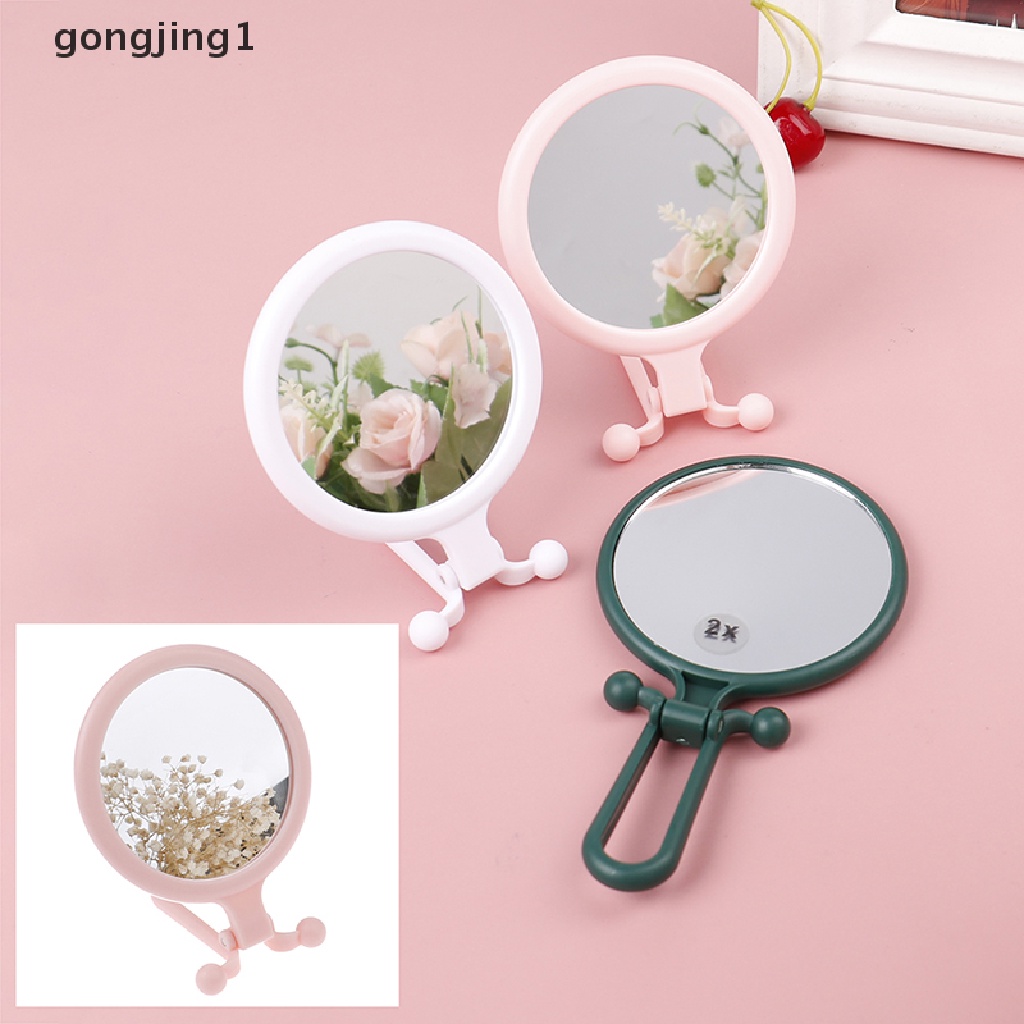 Ggg 2X Magnifying Vanity Makeup Mirror Dua Sisi Genggam Lipat Kosmetik ID