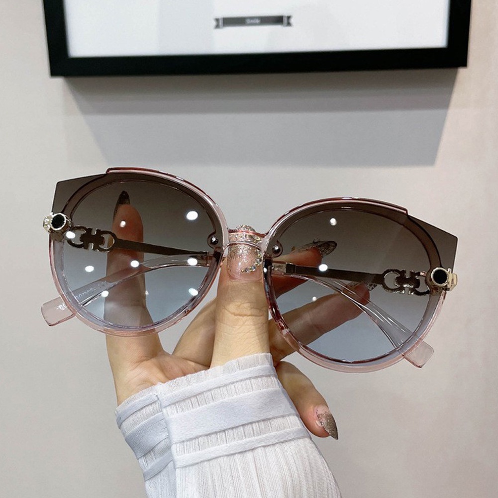 Korea Unisex Kacamata UV400 Mata Kucing Bulat Tanpa Bingkai Kacamata Wanita Anti-Reflective Vintage Shades