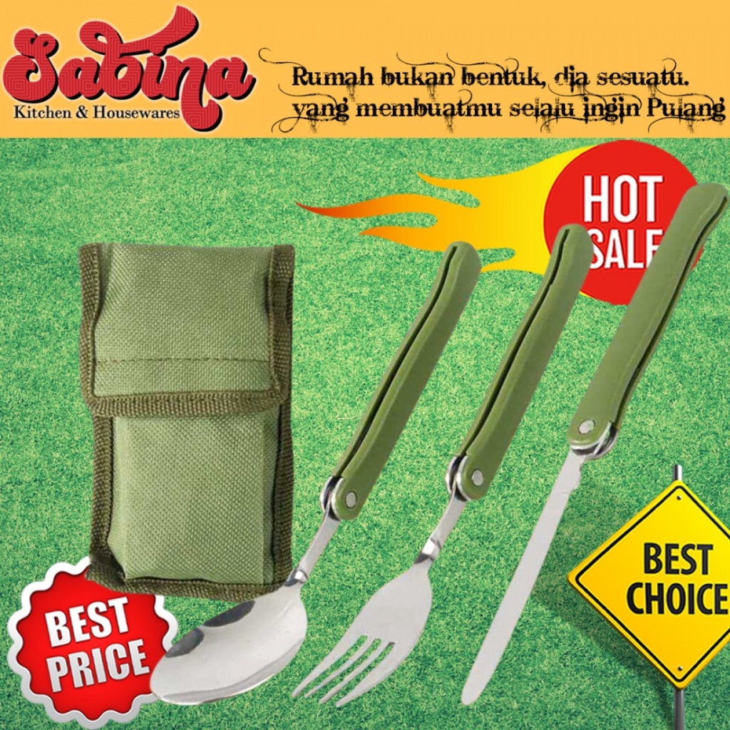 Alat Makan Outdoor Camping Lipat Portabel Sendok Garpu Pisau Set