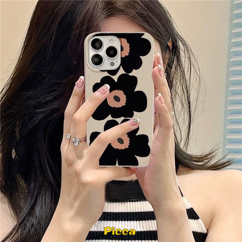 Ins Gaya Korea Sederhana Tiga Bunga Case Kompatibel Untuk IPhone 7Plus XR 11 14 13 12 Pro Max X XS Max SE 2020 8 7 Plus Glossy Shockproof Kamera Perlindungan Lembut Tpu Phone Cover