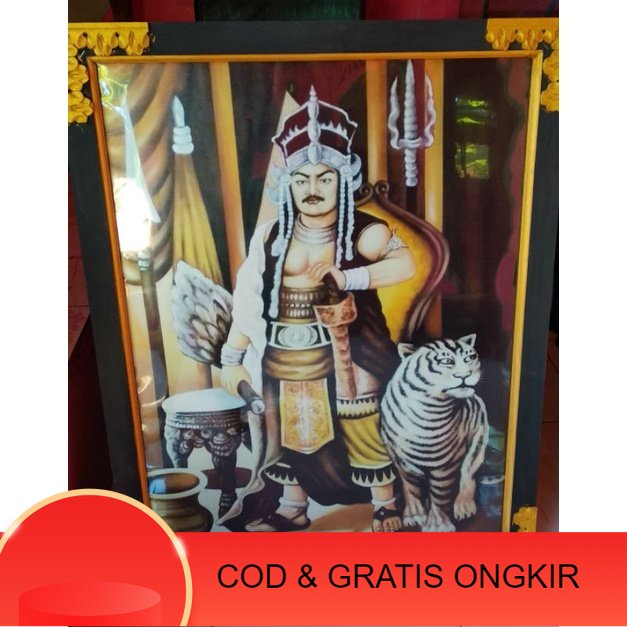 lukisan cetak prabu Siliwangi plus bingkai ukuran 100x50