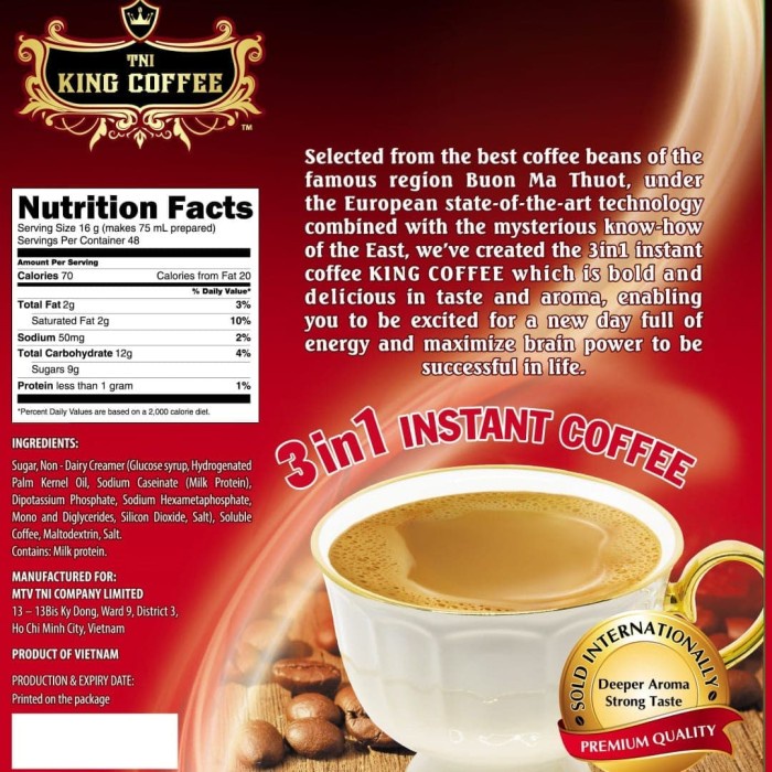 

Kopi Vietnam Trung Nguyen TNI King Coffee 3in1 - 20 sachet