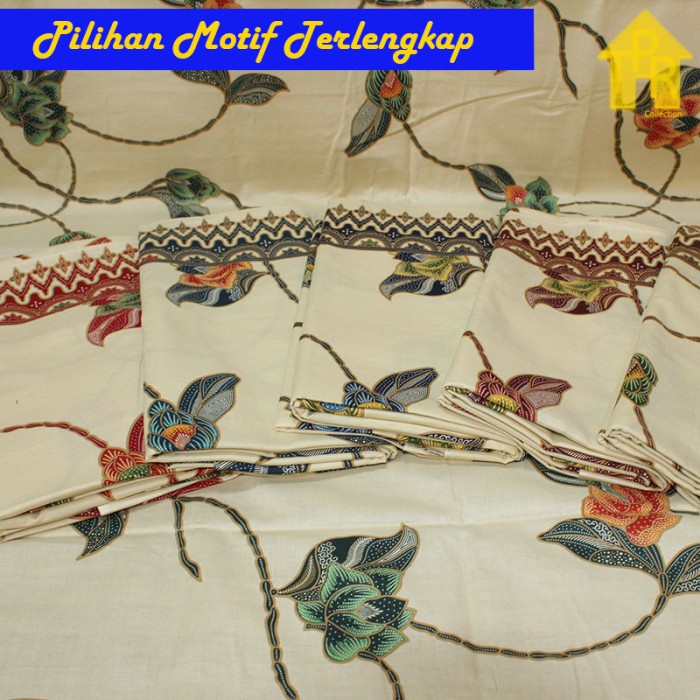 Kain Batik Bahan Seri Putih Ayu Unggul Jaya Pekalongan 220x115cm.