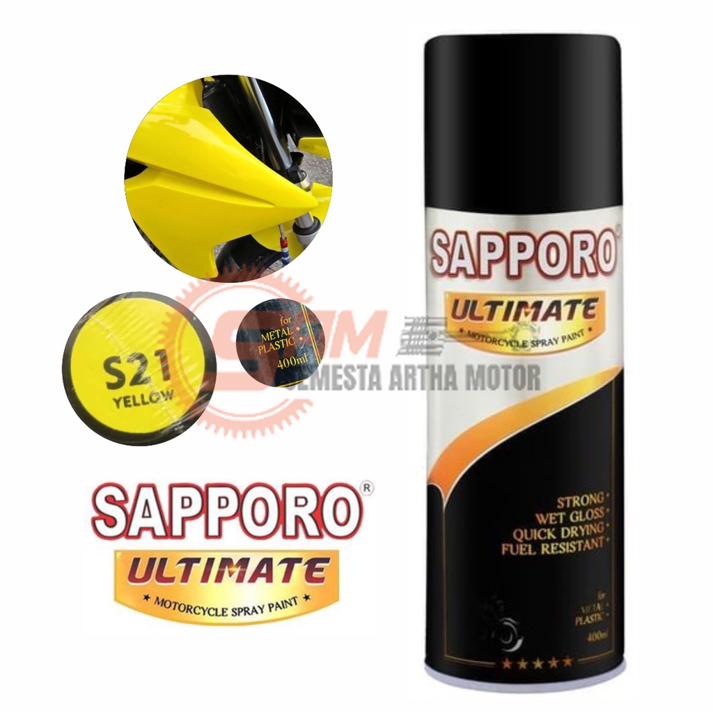 

Pilox Sapporo Ultimate Yellow S21 Cat Semprot Kuning Pilok Metal Plastik Aerosol Spray