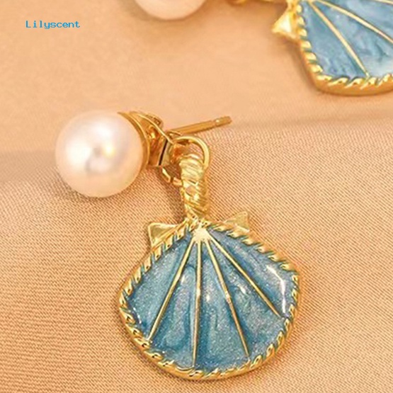 Lilyscent 1pasang Eye-catching Ladies Earrings Prom Supplies Mutiara Imitasi Kerang Anting Wanita Temperamen