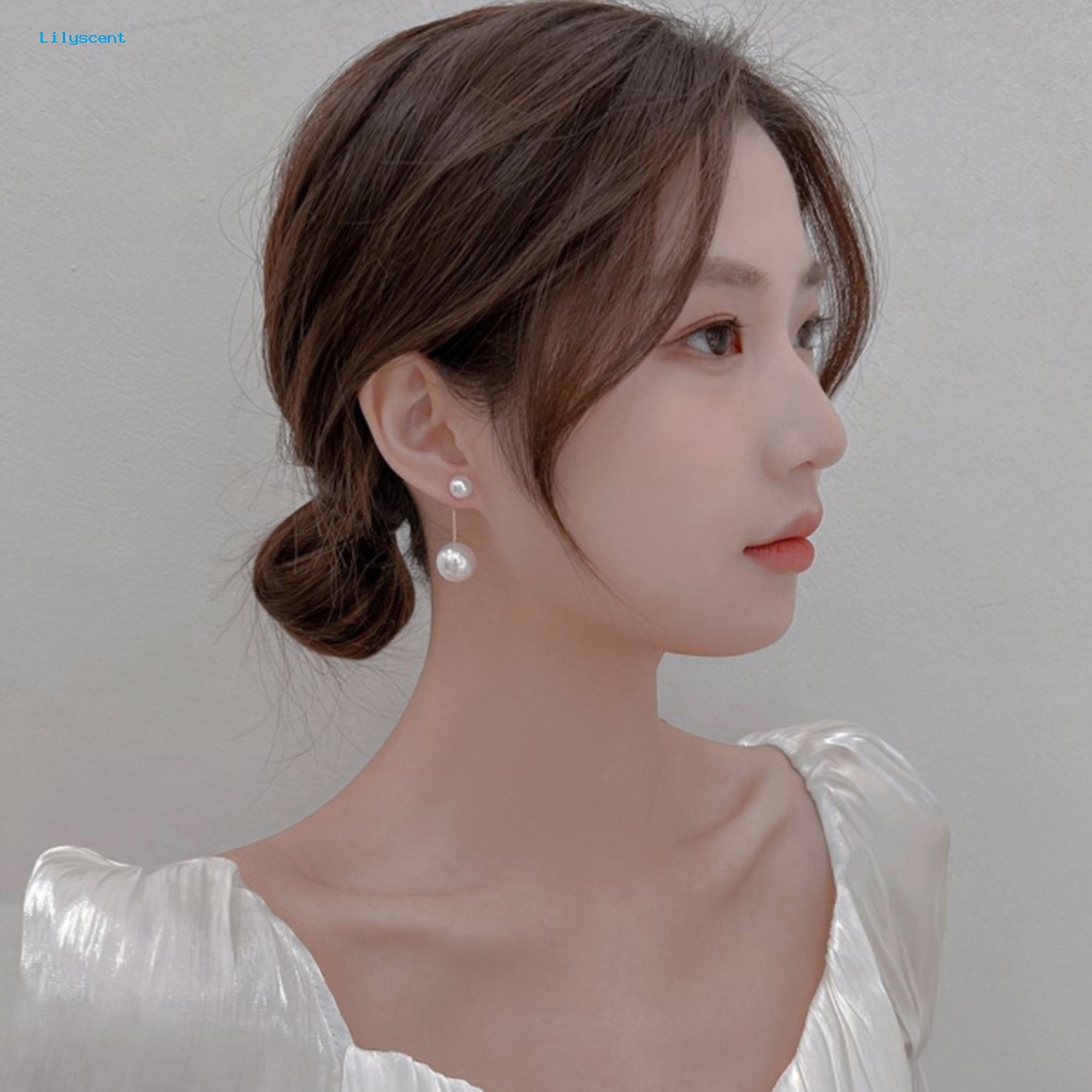 Lilyscent 1pasang Anting Liontin Warna Emas Aksesori Perhiasan Temperamen Mutiara Imitasi Anting Stud Rumbai Panjang Anti-Alergi