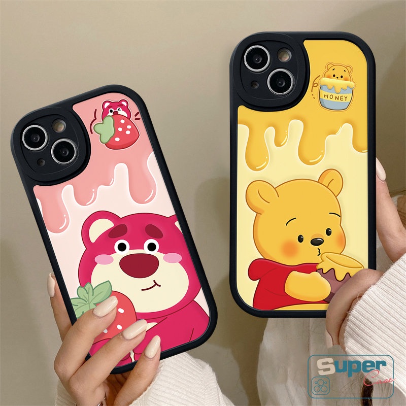 Fashion Kartun Strawberry Bear Manyo Casing Untuk Infinix Smart 5 6 Hot 10T 10s 11s Hot 9 11 10 Play Infinix Note 8 Hot 10 Lite Lucu Winnie The Pooh Pasangan Lembut Tpu Shockporoof Case