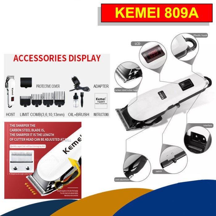 Kemei KM-809A Wireless Hair Clipper Rechargeable Cordless Shaver