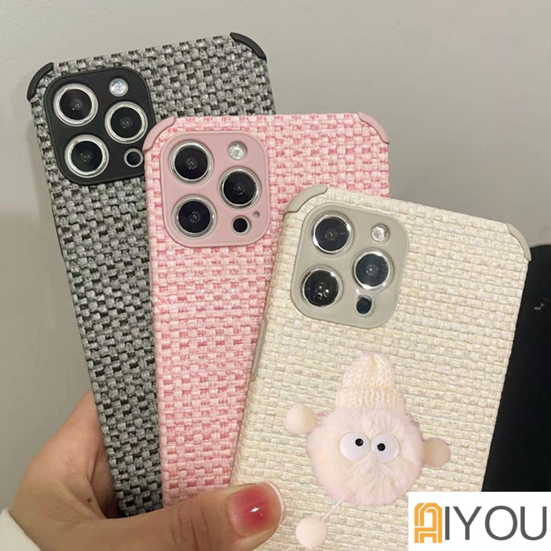 IPHONE Boneka Lucu Mewah Briket Menenun Kisi Lembut Silikon Casing Ponsel Untuk Iphone13 12 11 14 Pro X XS Max XR 78 Plus SE Lensa MiNi Melindungi Penutup Belakang