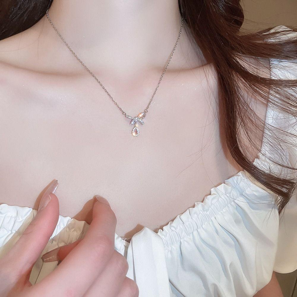 Mxbeauty Korea Sliver Pendant Hadiah Aesthetic Ulang Tahun Teardrop Kepribadian Manis Berlebihan Indah Vintage Kristal Alloy Perhiasan