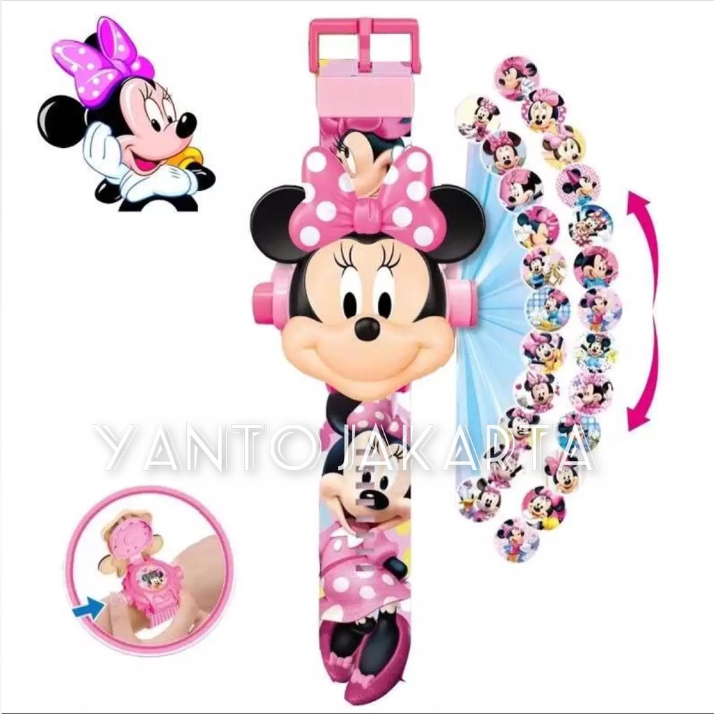 JAM TANGAN MINNIE MOUSE PROYEKTOR 24 GAMBAR JT1400 ANAK GROSIR MURAH