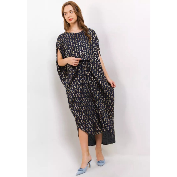 CHIC SIMPLE GOLD ETHNIC PRINT RUCHED KAFTAN - GREY