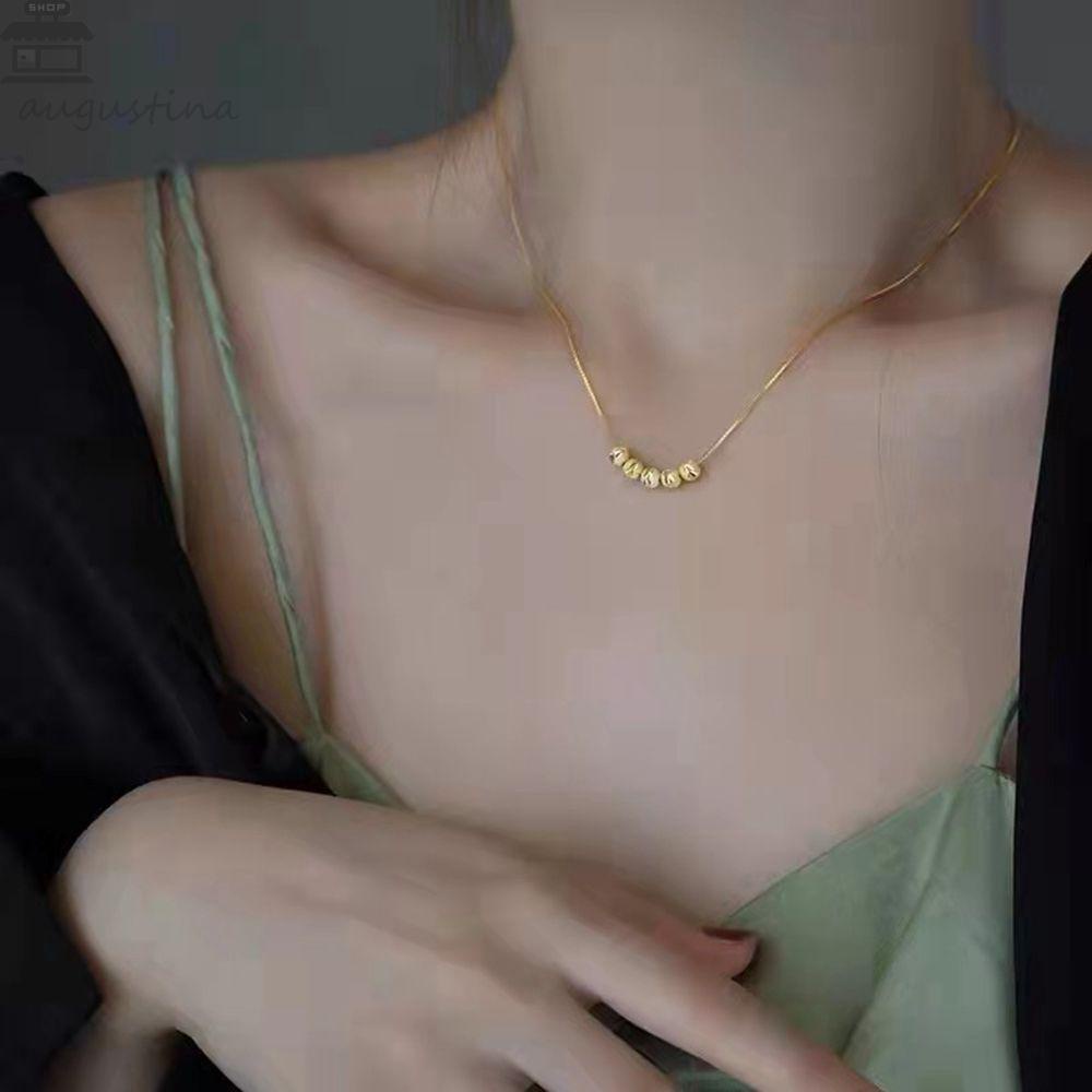 Agustina Kalung Manik Emas Temperamen Indah Rantai Klavikula Bead Pendant Vietnam Pasir Emas Tembaga Gaya Korea Kalung