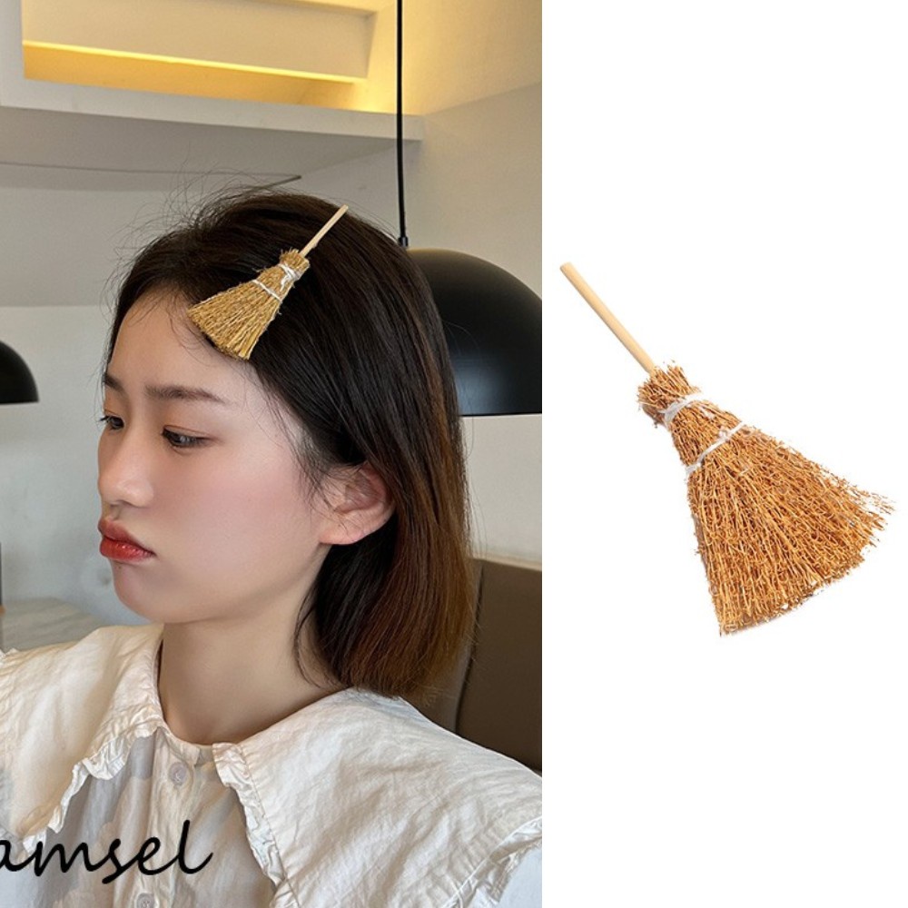 2pcs Lucu Sapu Mini Jepit Rambut Simulasi Lucu Broomstick Poni Samping Klip Hiasan Kepala Aksesoris Rambut