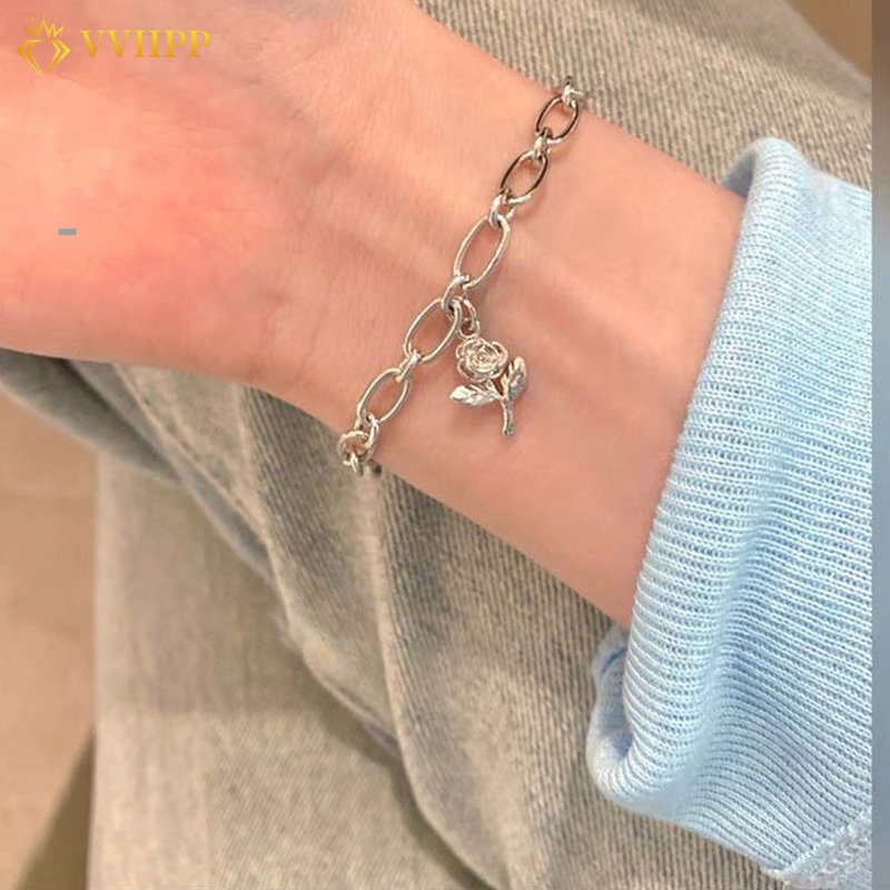 Gelang Mawar Silver Korea Adjustable Hollow Out Bracelets Untuk Perhiasan Aksesoris Wanita