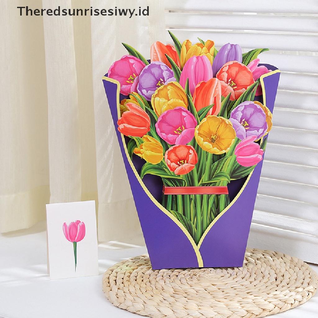 # Kado Mom &amp; PAPA DIY # 3d Stereo Bouquet Greeg Card Kertas Ukir Hadiah Kartu Greeg Liburan Stereo~