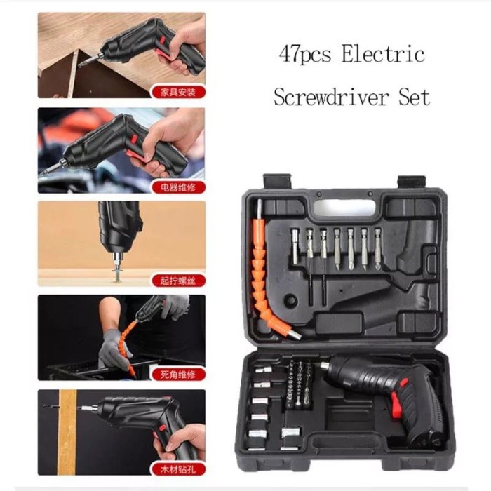 Mesin Bor Cordless Mini 47pcs Set 4.2V Kunci Screwdriver Koper