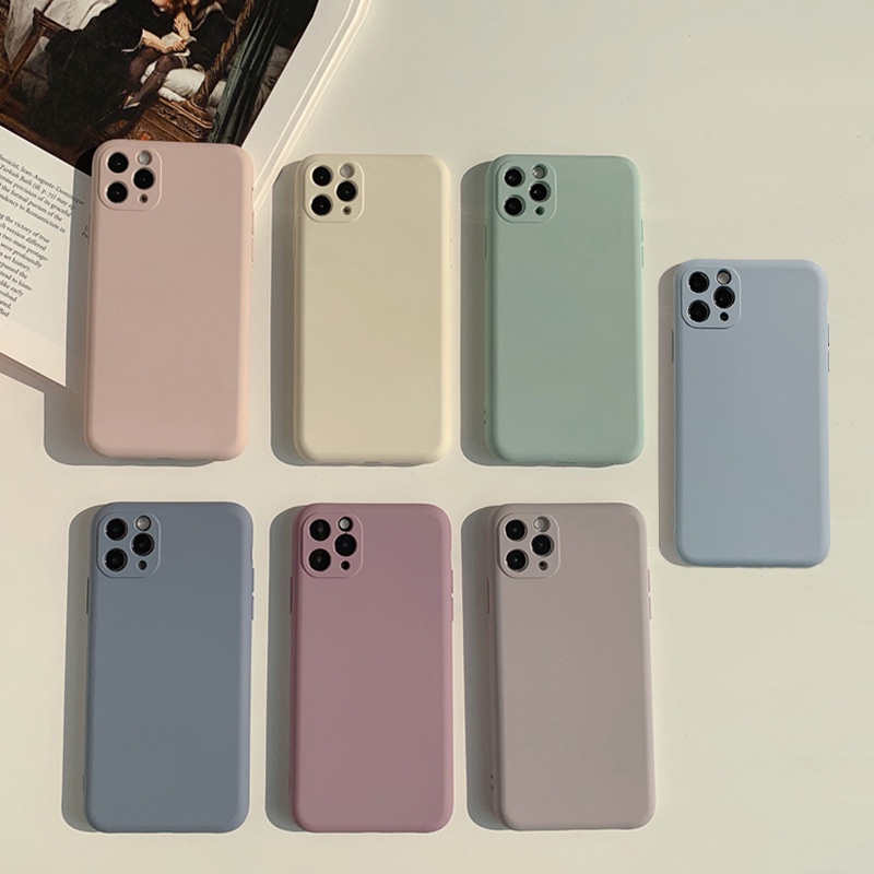 Ins Simple Case Silikon Warna Solid Untuk Iphone SE 2020 7 /8 Plus X XR XM 12/13MINI Casing Cover Pelindung AT0232