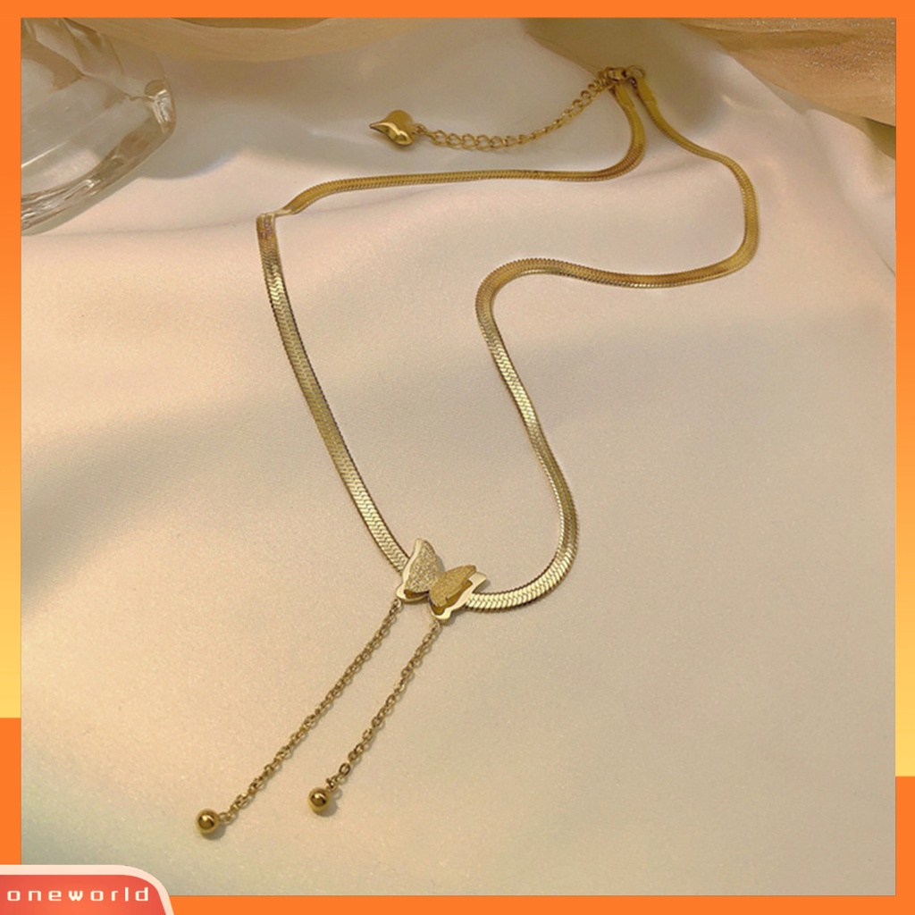 [ONE] Rantai Klavikula Kupu-Kupu Electroplating Rumbai Leher Ornamen Menawan Rantai Ular Liontin Kalung Wanita Perhiasan