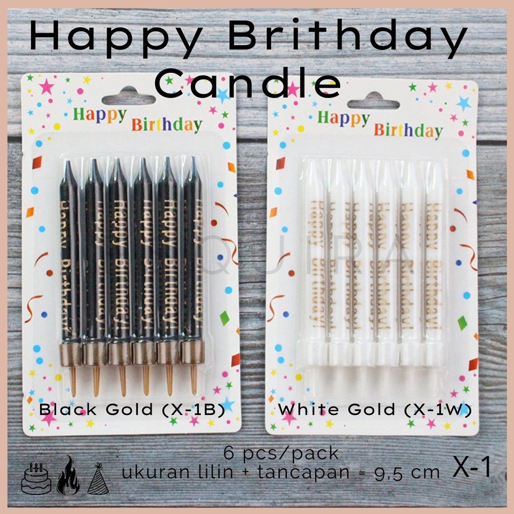 Lilin Happy Brithday Stick Candle Black Gold, White Gold X-1