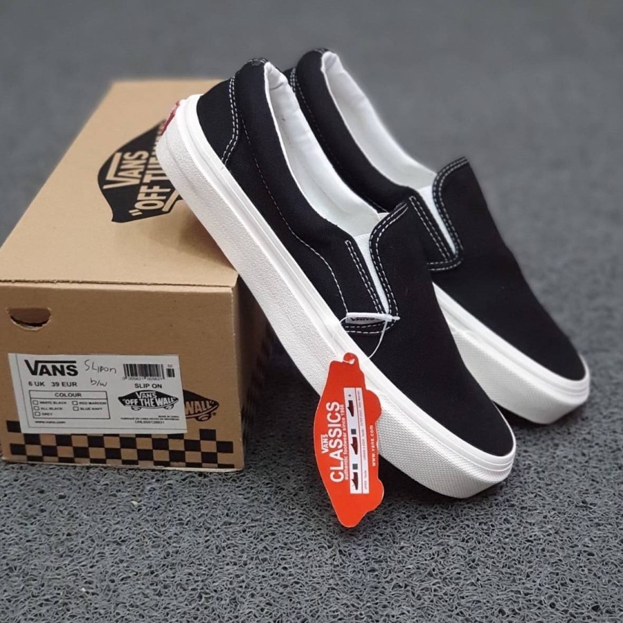 [COD] PREMIUM QUALITY! Sepatu Vans Slip On Checkerboard - Classic, OG, Black Grey, Black on Black (Free Box &amp; Kaos Kaki)