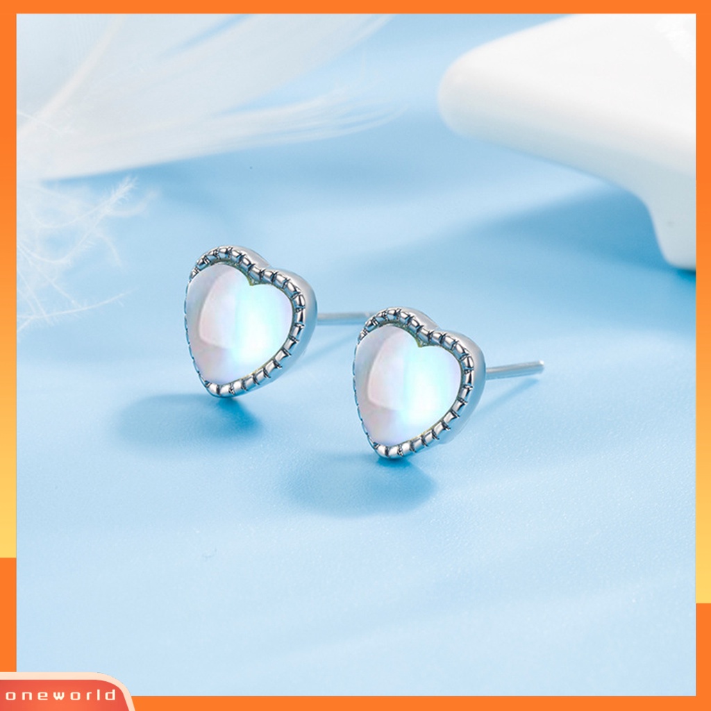 [EONE] 1pasang Ear Studs Dainty Elegan Temperamen Mini High Gloss Cinta Hati Faux Moonstone Wanita Anting Perhiasan Aksesoris