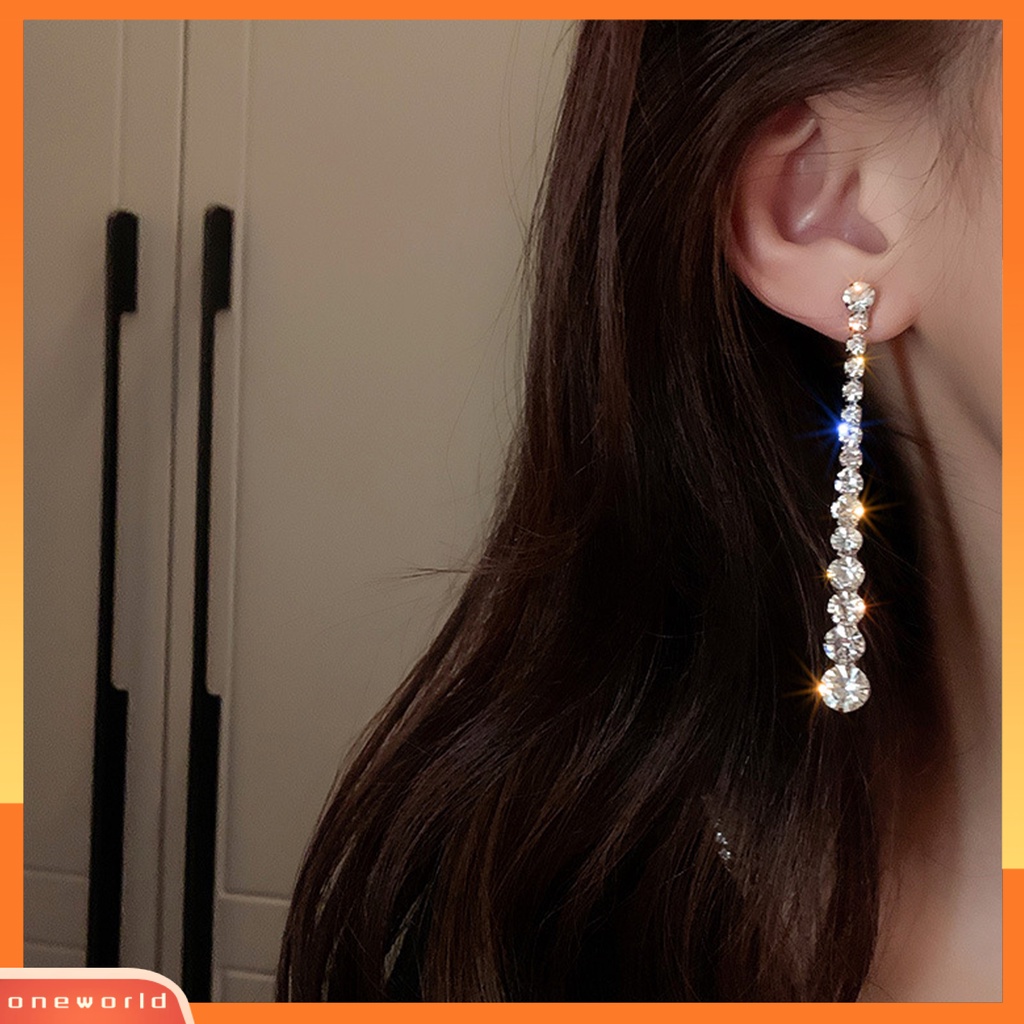 [EONE] 1pasang Anting Pejantan Dainty Elegan Temperamen Kepribadian Peri Hadiah Mewah Berkilau Berlian Imitasi Panjang Jumbai Linear Earrings Perhiasan Fashion